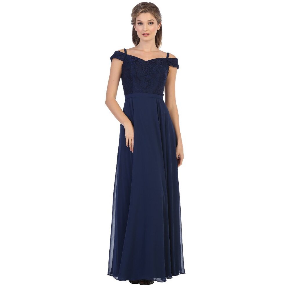 Eva USA #3283 Chiffon & Lace Formal Bridesmaid Gown-Size XL-Navy Blue-NWT